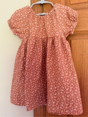 Quincy Mae Rust Pink Floral Puff-Sleeve Dress